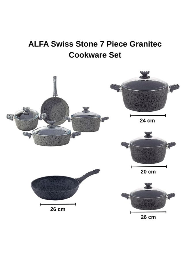 Chef's Delight Alfa 7-Piece Swiss Stone Granite Cookware Set, Multi Colour, Forged Aluminium, Cookware Set For Meal Preparation, With 6 Months Warranty - Image 5