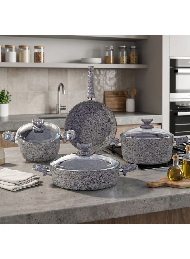 Chef's Delight Alfa 7-Piece Swiss Stone Granite Cookware Set, Multi Colour, Forged Aluminium, Cookware Set For Meal Preparation, With 6 Months Warranty - Image 1