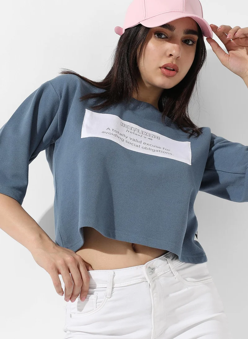 كامبوس سوترا بلوزة مطبوعة بطبعات مطبعية باللون الأزرق الجليدي للسيدات