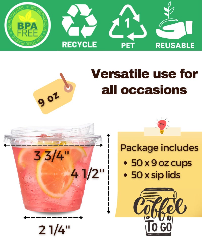 Aatriet 9 oz Clear Plastic Cups with Strawless-Sip-Lids  50 Sets Disposable Cups Plastic Iced Coffee Cups  To Go Cups with Sip Through Lids for Smoothie  Milkshake  Cold Drinks for Party  Wedding  Event - Image 4