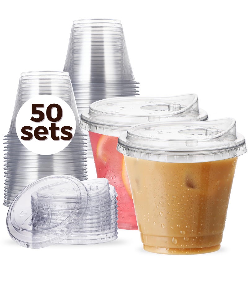 Aatriet 9 oz Clear Plastic Cups with Strawless-Sip-Lids  50 Sets Disposable Cups Plastic Iced Coffee Cups  To Go Cups with Sip Through Lids for Smoothie  Milkshake  Cold Drinks for Party  Wedding  Event - Image 1