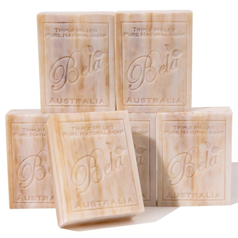 BELA Sandalwood Soap 33 OZ Pack of 6 French Triple Milled Bar Soap with Organic Shea Butter Hand Face and Body Wash Bar Made in Australia