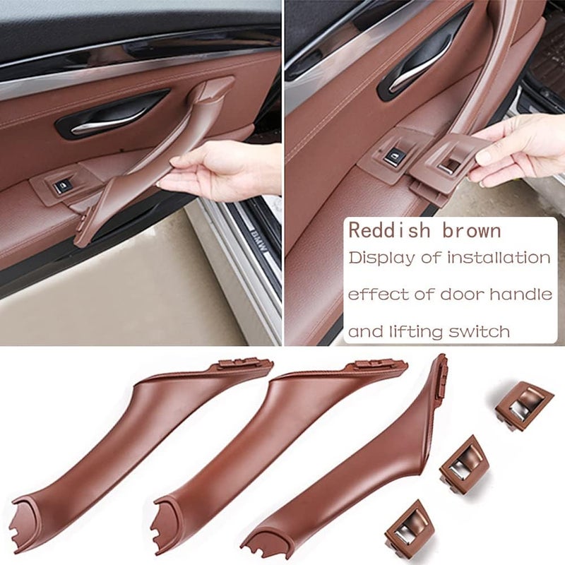 CHUANGHUI Car Door Handle Cover for BMW 5 Series F10 2011-2016 Interior Door Handles Replace Trim Cover 520i 528i 530i 535d 535i 550i (Reddish Brown) - Image 3
