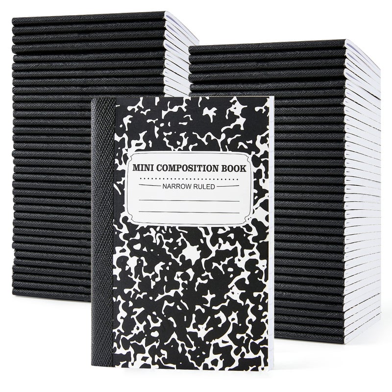 feela 70 Pack Mini Composition Notebook Bulk, Cute Pocket Composition Note Pad, Small Journal Notebooks for Students College School Supplies, 4.5" X 3.25", Narrow Ruled, Black Marble Covers - Image 1
