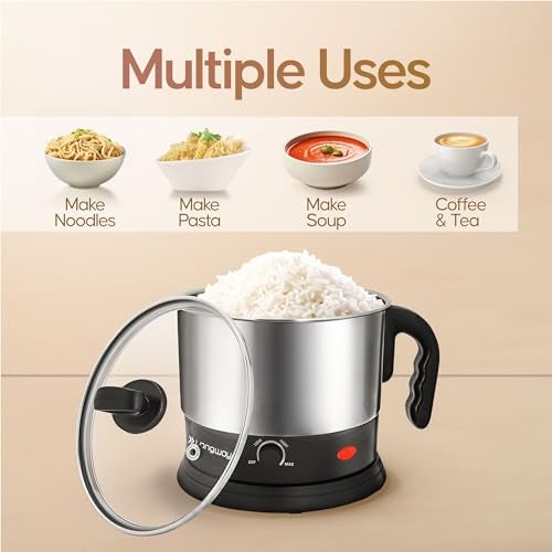 Longway Multipurpose Electric Kettle 1.5 litre, 3 Heating Modes Stainless Steel Body with Glass Lid, kettle for hot Water, Milk, Tea and Coffee, Noodles, Soup, Rice, Egg Boiling | Black & Silver - Image 5
