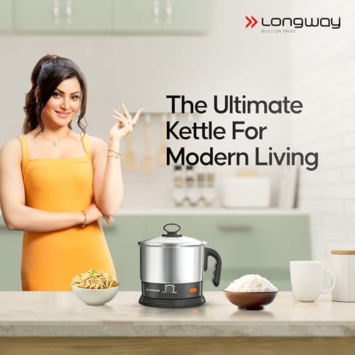 Longway Multipurpose Electric Kettle 1.5 litre, 3 Heating Modes Stainless Steel Body with Glass Lid, kettle for hot Water, Milk, Tea and Coffee, Noodles, Soup, Rice, Egg Boiling | Black & Silver - Image 2