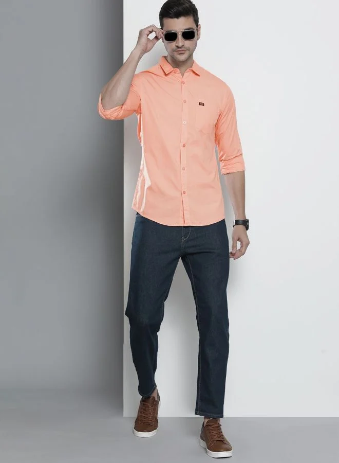 شركة المرآب الهندية Men Slim Fit Solid Full Sleeves Spread Collar Casual Shirt