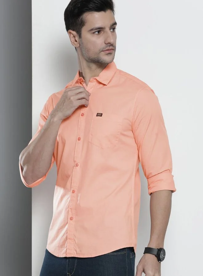 شركة المرآب الهندية Men Slim Fit Solid Full Sleeves Spread Collar Casual Shirt