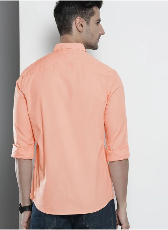 The Indian Garage Co Men Slim Fit Solid Full Sleeves Spread Collar Casual Shirt