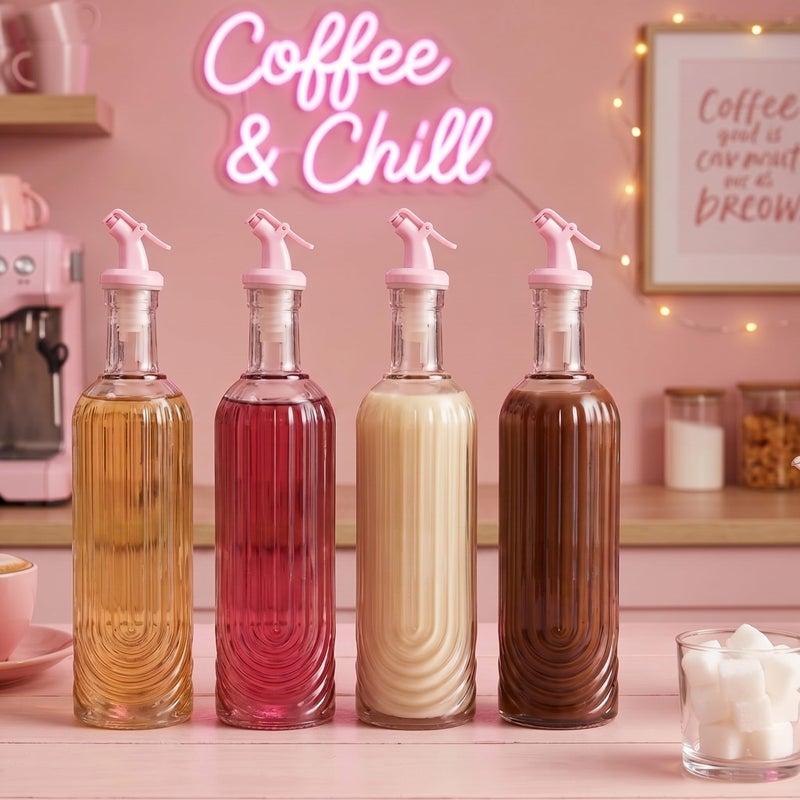 Vesici 4 Set 17oz Pink Syrup Dispenser Glass Syrup Bottles for Coffee Bar Pink LeakProof Coffee Accessories - Image 2