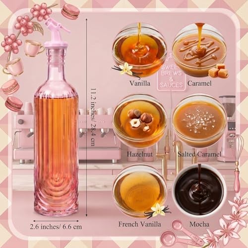 Vesici 4 Set 17oz Pink Syrup Dispenser Glass Syrup Bottles for Coffee Bar Pink LeakProof Coffee Accessories - Image 3