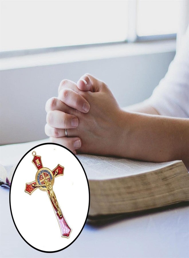 صليب القديس بنديكت الأحمر المطلي بالمينا، مقاس 4.7 × 2.7 بوصة، صليب حائط للحماية، ميدالية القديس بنديكت الكاثوليكية، زينة للصلاة - Image 4