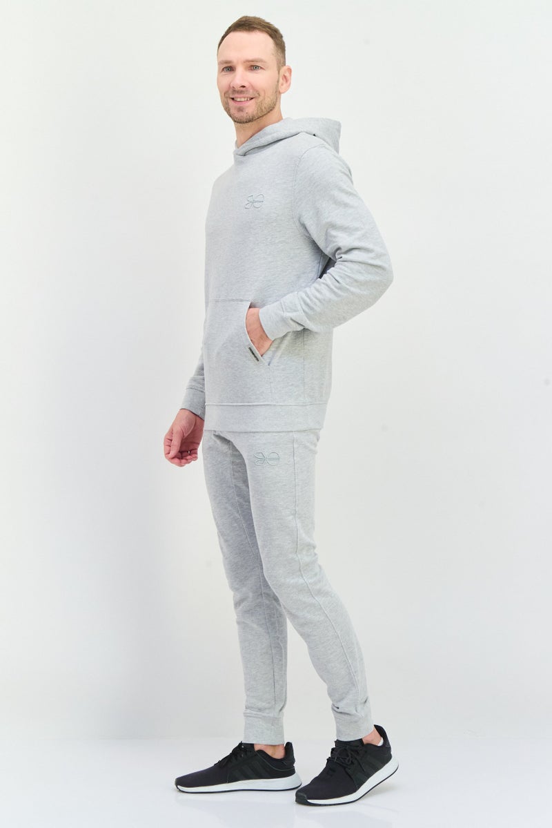 CROSSHATCH Men 2 Pieces Hooded Embroidered Logo Sweatshirt And Sweatpants Set, Grey - Image 3