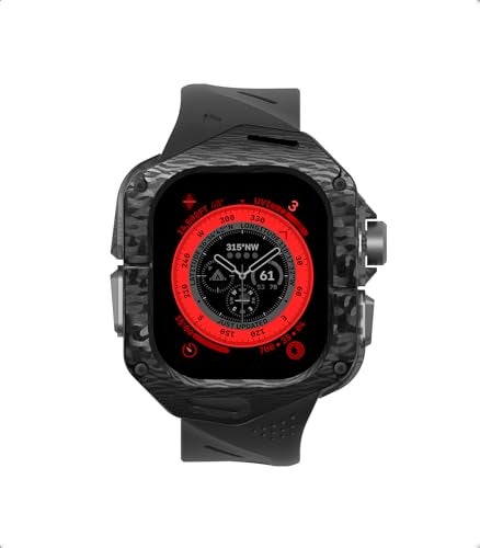 Aulumu A01 Carbon Fibre Case with Apple Watch Ultra Band 49MM Luxury Lightweight Design Only for Apple Watch Band Ultra 123 49mm Carbon Fibre Case with Black Straps - Image 1