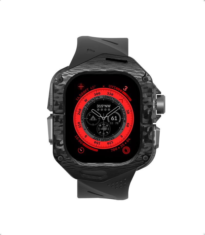 Aulumu A01 Carbon Fibre Case with Apple Watch Ultra Band 49MM Luxury Lightweight Design Only for Apple Watch Band Ultra 123 49mm Carbon Fibre Case with Black Straps - Image 2