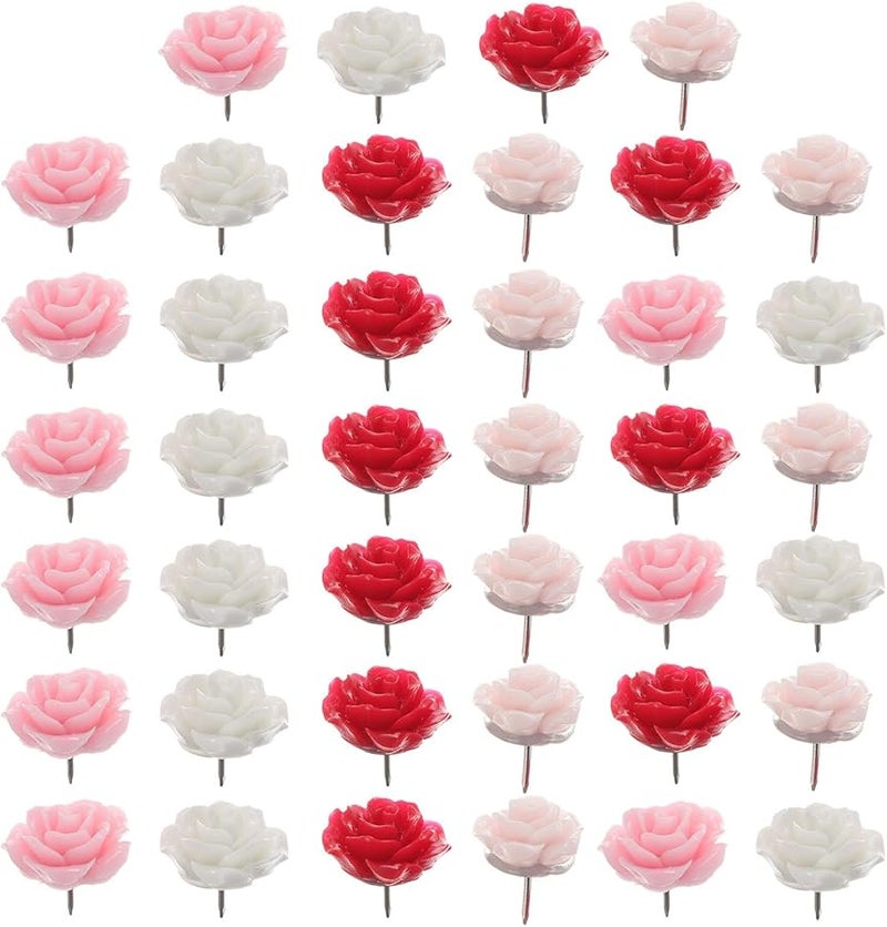 Safigle 40 قطعة دبابيس دفع وردية متدرجة اللون الأحمر دبابيس زخرفية للوحات الفلين - Image 2