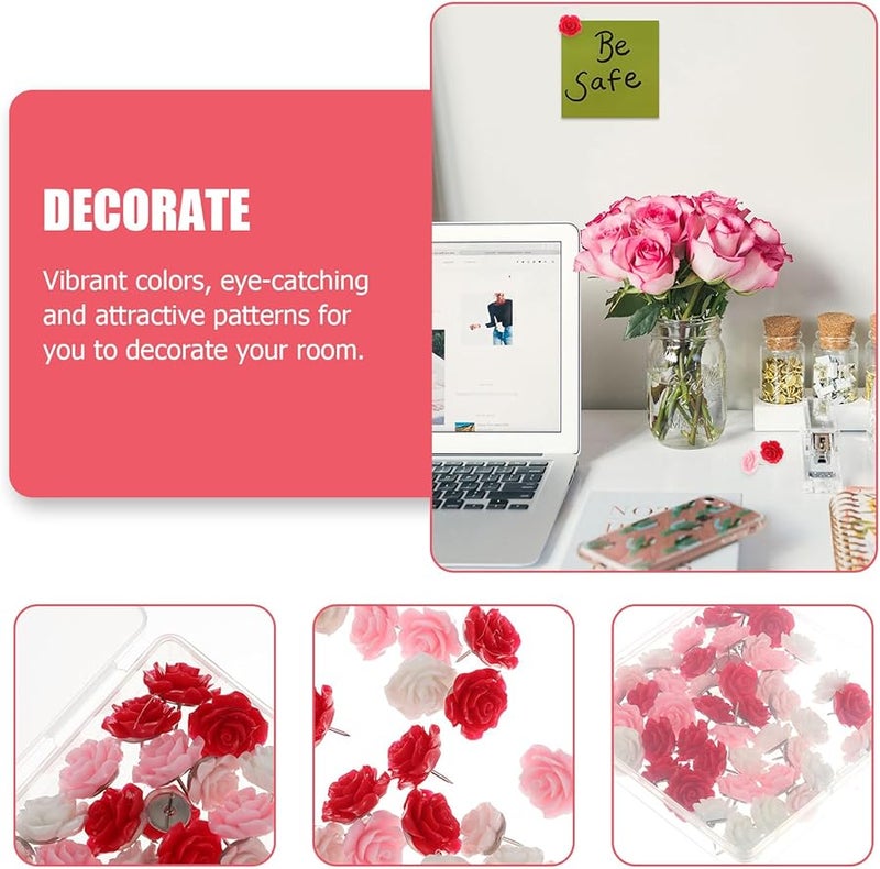 Safigle 40 قطعة دبابيس دفع وردية متدرجة اللون الأحمر دبابيس زخرفية للوحات الفلين - Image 4