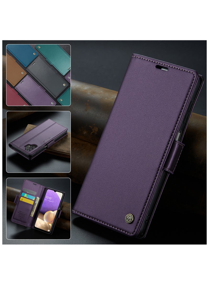 Flip Wallet Case for Samsung Galaxy A32 5G / M32 5G, Leather Magnetic Attachment Flip Case Purple  - Image 4