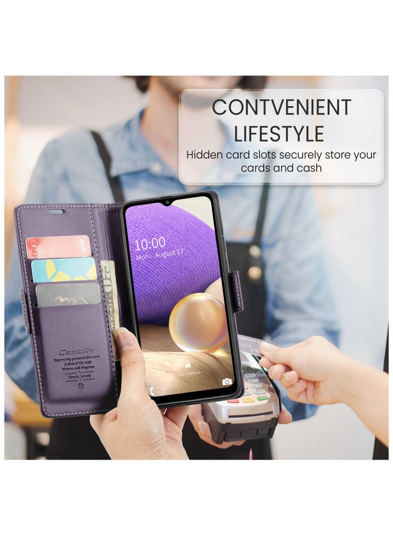 Flip Wallet Case for Samsung Galaxy A32 5G / M32 5G, Leather Magnetic Attachment Flip Case Purple  - Image 5