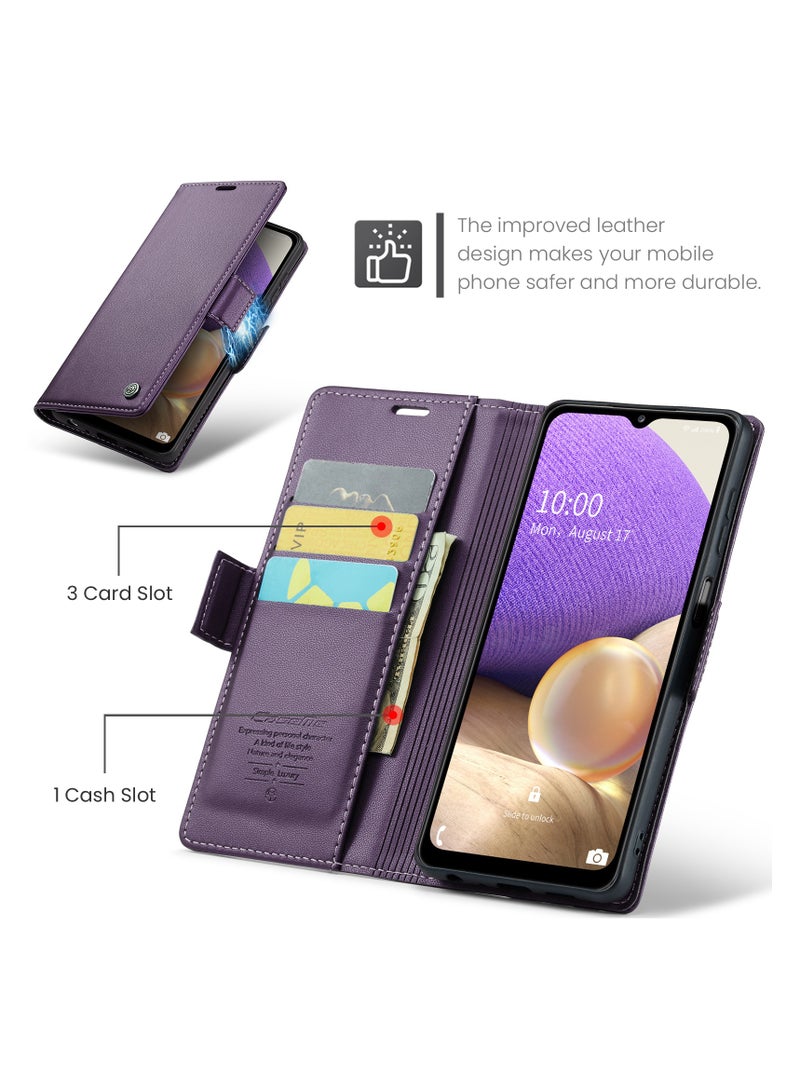 Flip Wallet Case for Samsung Galaxy A32 5G / M32 5G, Leather Magnetic Attachment Flip Case Purple  - Image 2