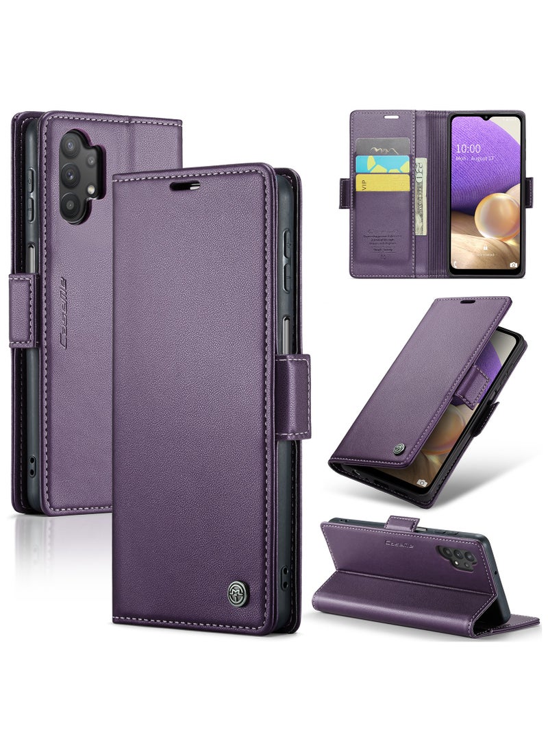 Flip Wallet Case for Samsung Galaxy A32 5G / M32 5G, Leather Magnetic Attachment Flip Case Purple  - Image 1