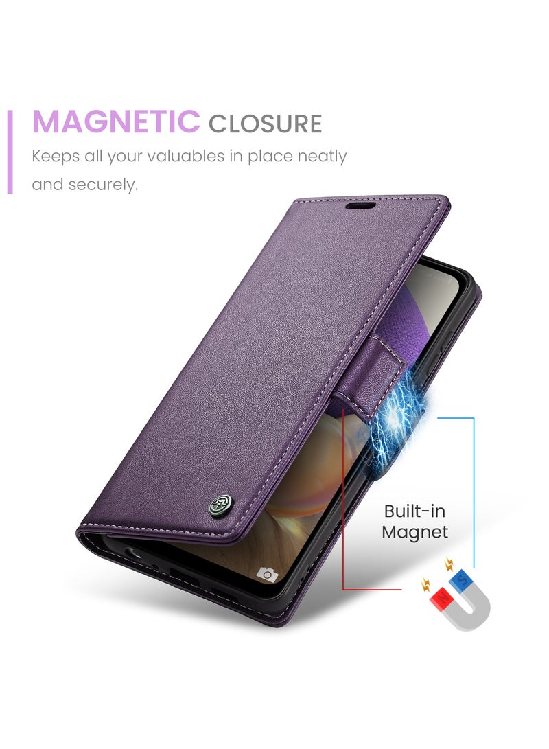 Flip Wallet Case for Samsung Galaxy A32 5G / M32 5G, Leather Magnetic Attachment Flip Case Purple  - Image 3