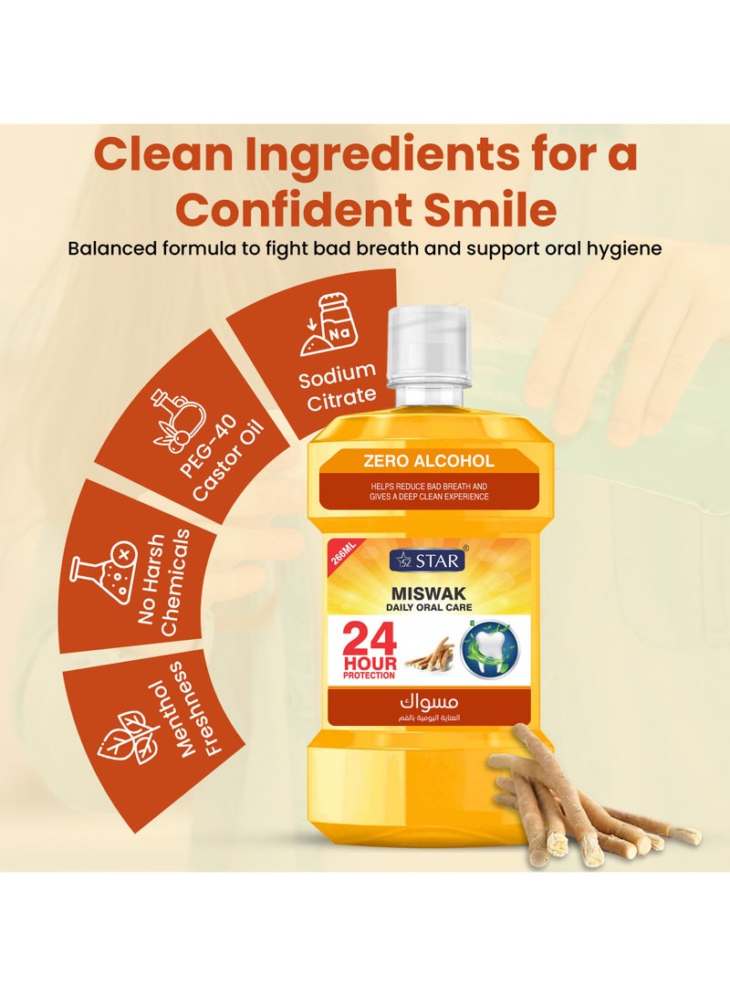 SZ Star Fresh Mouthwash – Miswak Flavour for Long-Lasting Fresh Breath & Oral Hygiene | Fights Bad Breath, Plaque & Bacteria | Gentle & Alcohol-Free | Daily Use for Sensitive Mouths | 266ml - Image 3