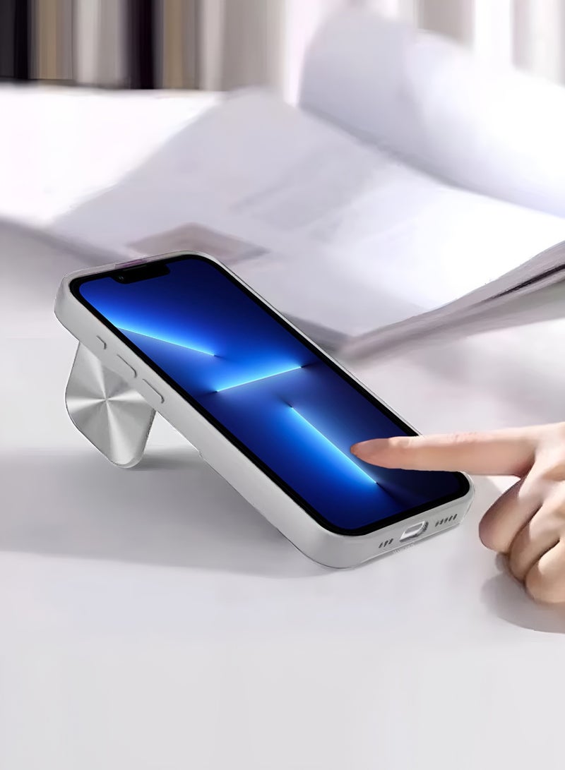 CATANES Slim Soft Case for iPhone 13 Pro Max - TPU Shockproof Case with Lens Protection Kickstand and Logo View Window - Grey - Image 5