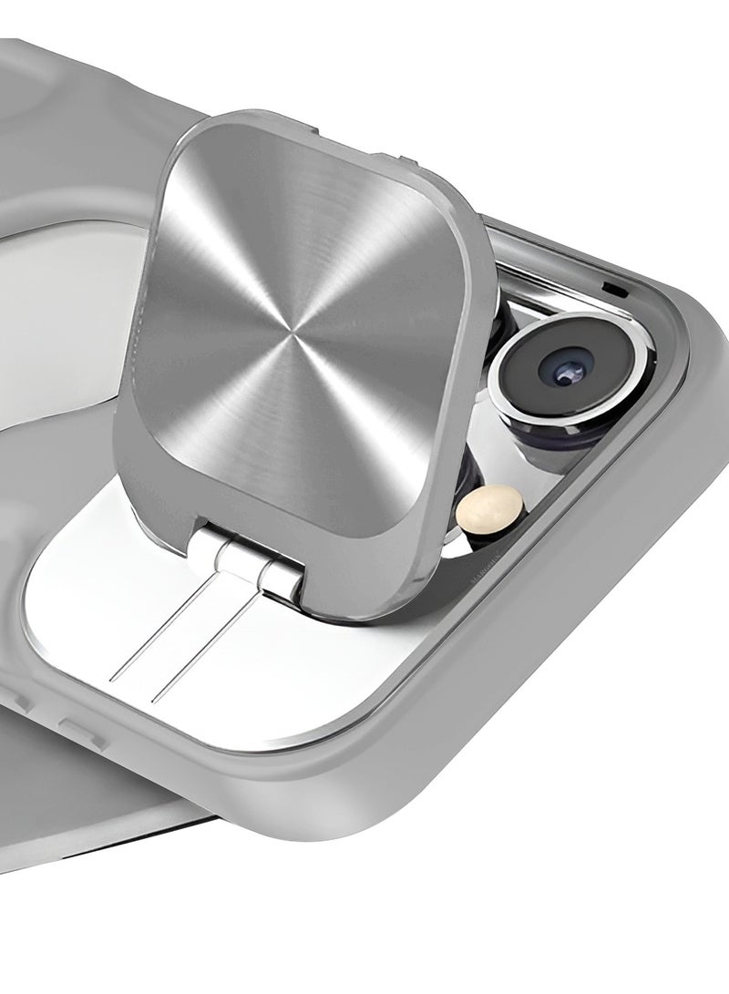 CATANES Slim Soft Case for iPhone 13 Pro Max - TPU Shockproof Case with Lens Protection Kickstand and Logo View Window - Grey - Image 4