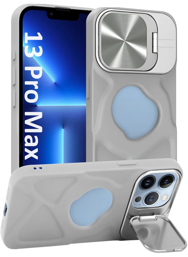 CATANES Slim Soft Case for iPhone 13 Pro Max - TPU Shockproof Case with Lens Protection Kickstand and Logo View Window - Grey - Image 1