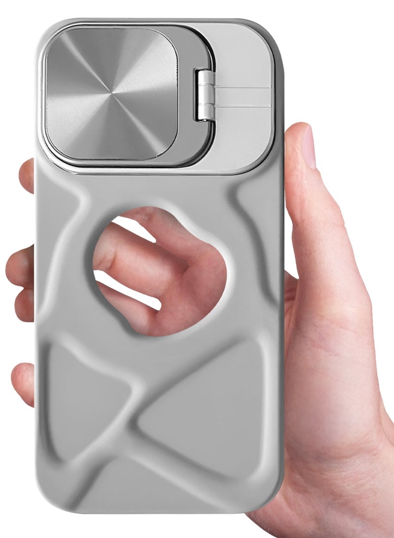 CATANES Slim Soft Case for iPhone 13 Pro Max - TPU Shockproof Case with Lens Protection Kickstand and Logo View Window - Grey - Image 3