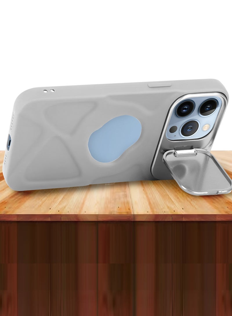 CATANES Slim Soft Case for iPhone 13 Pro Max - TPU Shockproof Case with Lens Protection Kickstand and Logo View Window - Grey - Image 2