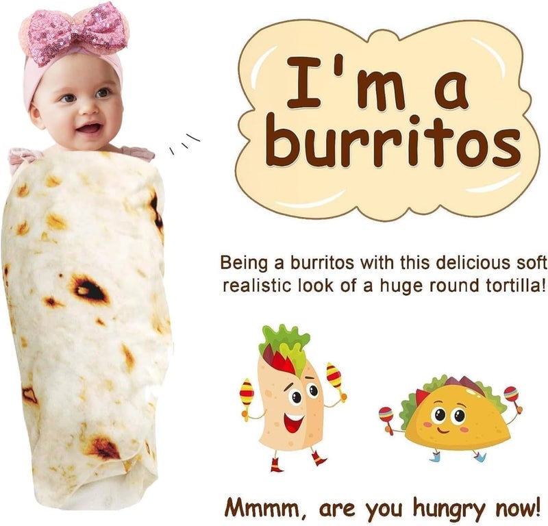 Acteb Burrito Tortilla Blanket Baby Stuff Shower White Elephant Gifts for Kids Throw Blankets Wrap Swaddle Toddler Boy Girl Party Novelty Gag Pets Soft Fleece 40in - Image 2