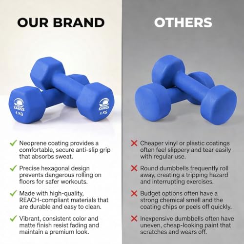 Kakss Neoprene Dumbbells sets for Gym Exercise (Proudly Made in India) (1+1=2 KG) Blue - Image 2