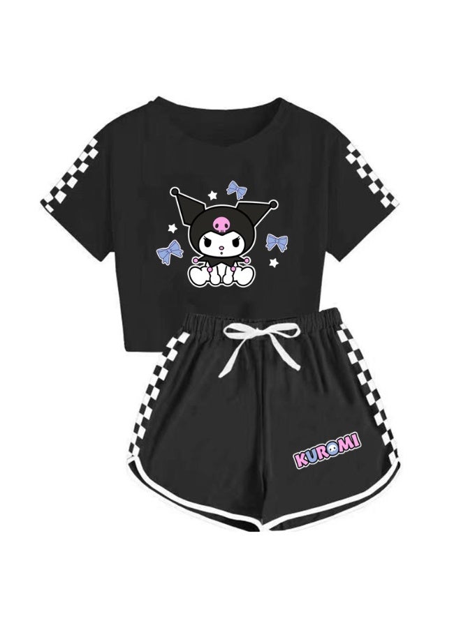 Kuromi men's and women's children's T-shirt shorts printed sports suit is the best gift for family and friends - Image 1