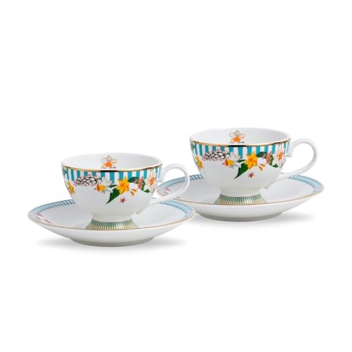 Shay Ceramic Tea Cup Saucer Set, Set of 2, Nargis | Cup Set for Tea | Glossy Finish (Cup Saucer Set of 2 - Nargis) - Image 1