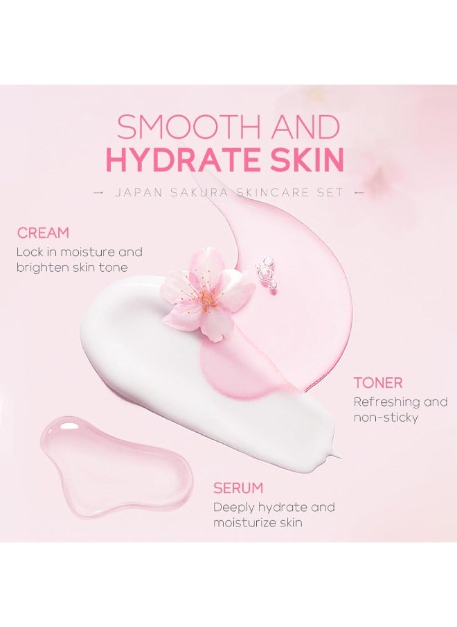 Skin Care Set JAPAN SAKURA Women Beauty Gift Sets Skin Care Kit with Cleanser, Toner, Serum, Eye Cream, Face Cream