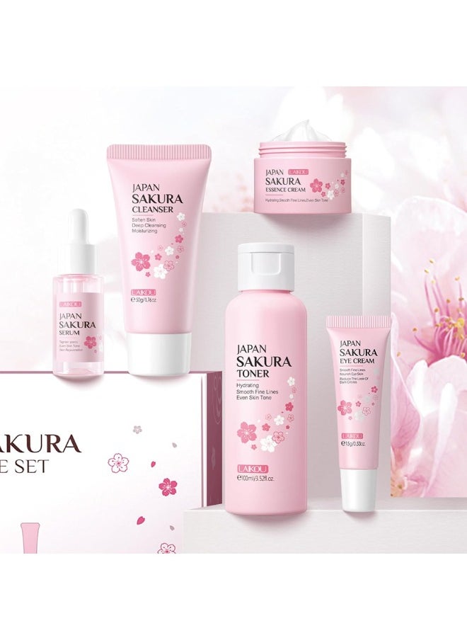 Skin Care Set JAPAN SAKURA Women Beauty Gift Sets Skin Care Kit with Cleanser, Toner, Serum, Eye Cream, Face Cream