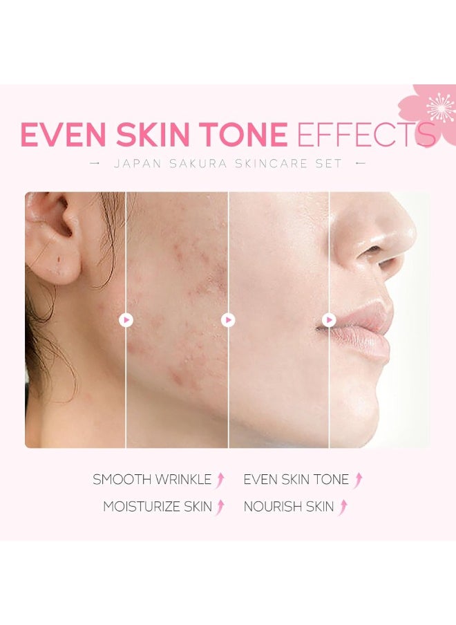 Skin Care Set JAPAN SAKURA Women Beauty Gift Sets Skin Care Kit with Cleanser, Toner, Serum, Eye Cream, Face Cream