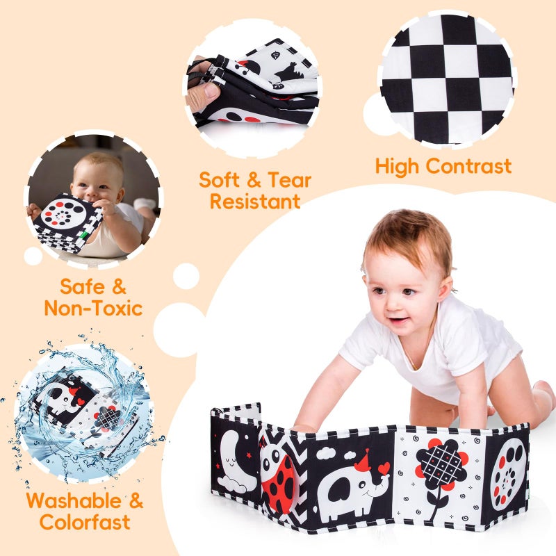 Cawgug Black And White High Contrast Baby Toys For Newborn Brain Development Tummy Time Soft Book Babies 0-3 6-12 Months Montessori Learning Activities Infant And Sensory Visual Stimulation Toys - Image 2