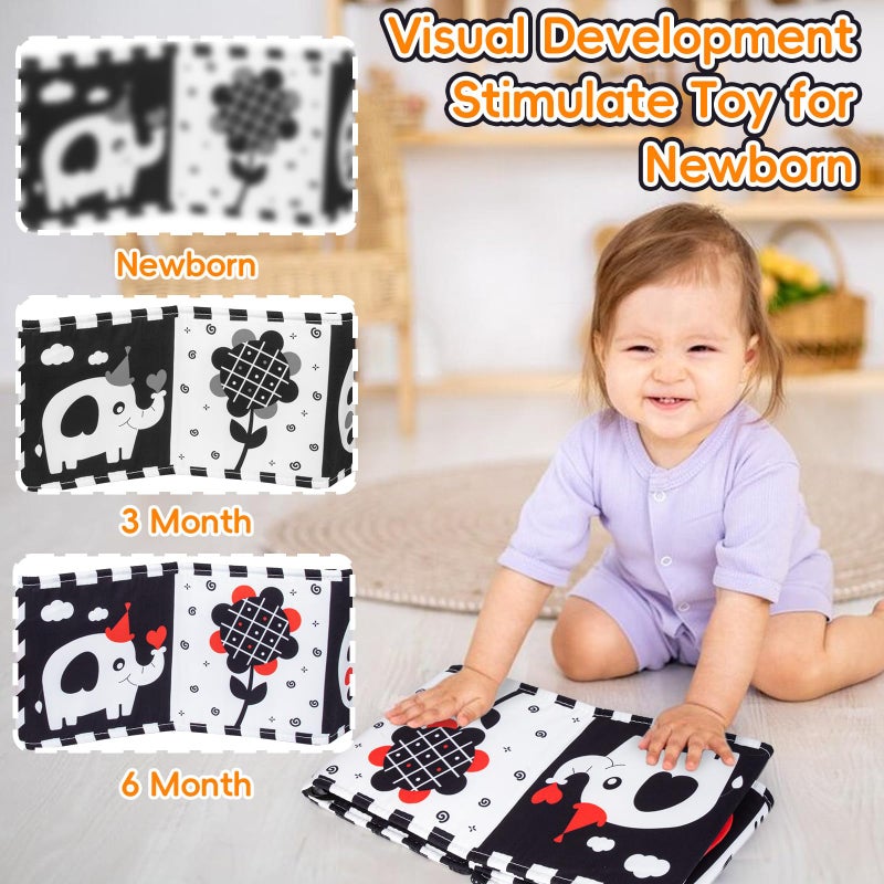 Cawgug Black And White High Contrast Baby Toys For Newborn Brain Development Tummy Time Soft Book Babies 0-3 6-12 Months Montessori Learning Activities Infant And Sensory Visual Stimulation Toys - Image 3