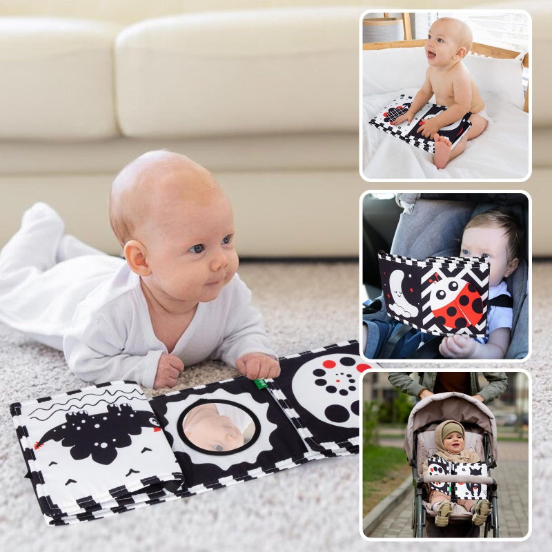 Cawgug Black And White High Contrast Baby Toys For Newborn Brain Development Tummy Time Soft Book Babies 0-3 6-12 Months Montessori Learning Activities Infant And Sensory Visual Stimulation Toys - Image 4