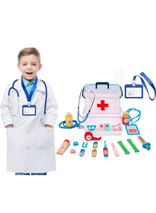 Al Aoyama Doctor Kit for Kids - Pretend Doctor Playset for Toddlers Kids Doctor Role Play Costume Set with Lab Coat, Medical Kit, Stethoscope & Accessories for Toddlers 3-10 - Image 1