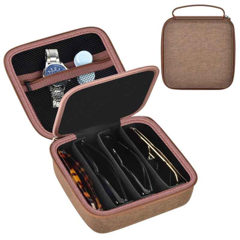 Grapsa Travel Sunglass Organizer Case for Sojos/for Goodr/for Quay Polarized Sunglasses Men Women, 4 Pairs Trendy Glasses Storage Box for Retro Oval/Rectangle Aviator Shady Rays Sun Glasses(Bag Only)-Brown,S - Image 1