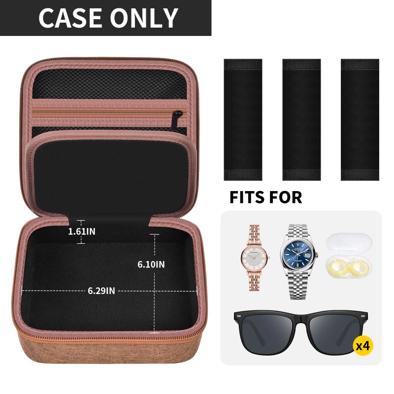 Grapsa Travel Sunglass Organizer Case for Sojos/for Goodr/for Quay Polarized Sunglasses Men Women, 4 Pairs Trendy Glasses Storage Box for Retro Oval/Rectangle Aviator Shady Rays Sun Glasses(Bag Only)-Brown,S - Image 2
