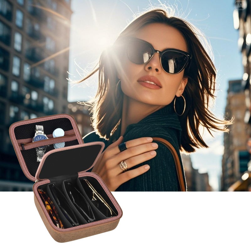 Grapsa Travel Sunglass Organizer Case for Sojos/for Goodr/for Quay Polarized Sunglasses Men Women, 4 Pairs Trendy Glasses Storage Box for Retro Oval/Rectangle Aviator Shady Rays Sun Glasses(Bag Only)-Brown,S - Image 5