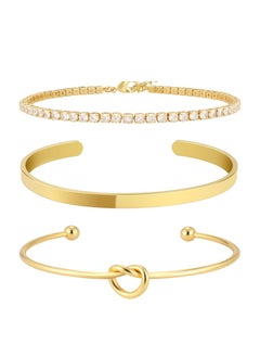 SYNSYB Elegant 14K Gold Plated Tennis Bracelet Set - Includes Cubic Zirconia, Simple Band, and Love Knot Bracelets - Ideal Gift for Women with Luxury Gift Box  - Image 1