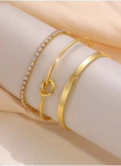 SYNSYB Elegant 14K Gold Plated Tennis Bracelet Set - Includes Cubic Zirconia, Simple Band, and Love Knot Bracelets - Ideal Gift for Women with Luxury Gift Box  - Image 2