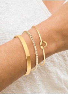 SYNSYB Elegant 14K Gold Plated Tennis Bracelet Set - Includes Cubic Zirconia, Simple Band, and Love Knot Bracelets - Ideal Gift for Women with Luxury Gift Box  - Image 3
