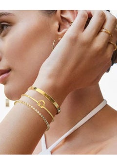 SYNSYB Elegant 14K Gold Plated Tennis Bracelet Set - Includes Cubic Zirconia, Simple Band, and Love Knot Bracelets - Ideal Gift for Women with Luxury Gift Box  - Image 5
